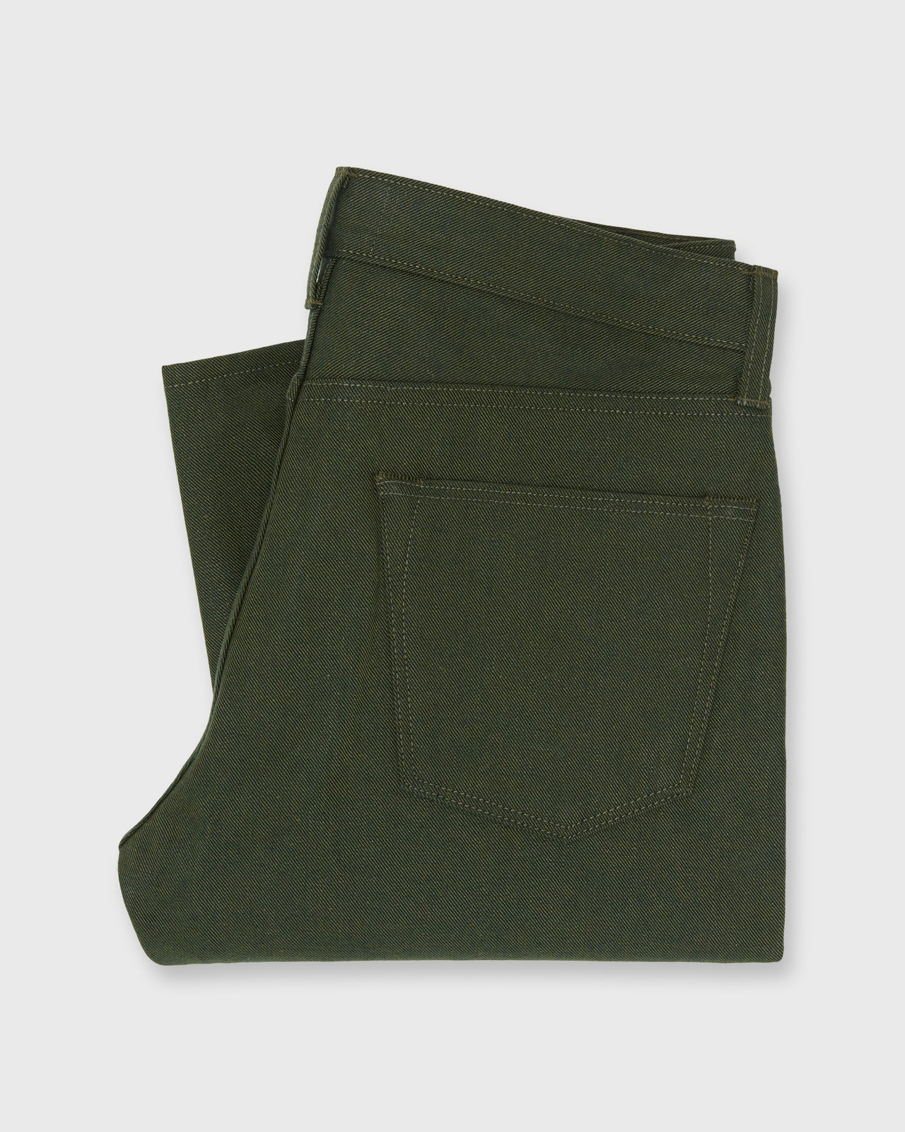 Slim Straight Jean in Olive Selvedge Denim