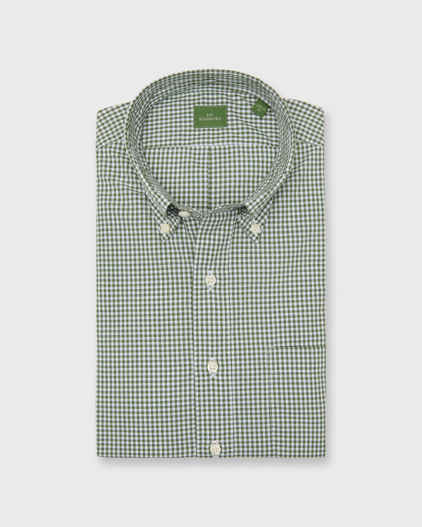 Button-Down Sport Shirt in Olive Small Gingham Poplin