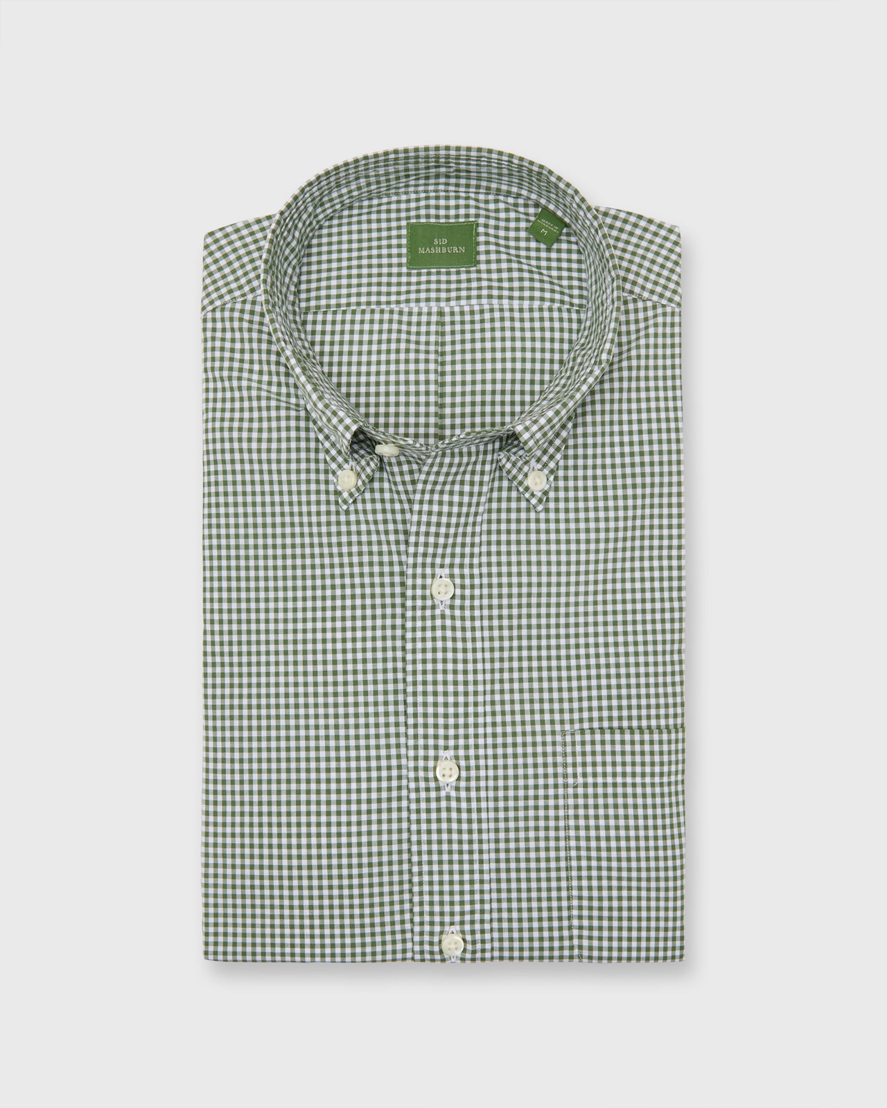Button-Down Sport Shirt in Olive Small Gingham Poplin