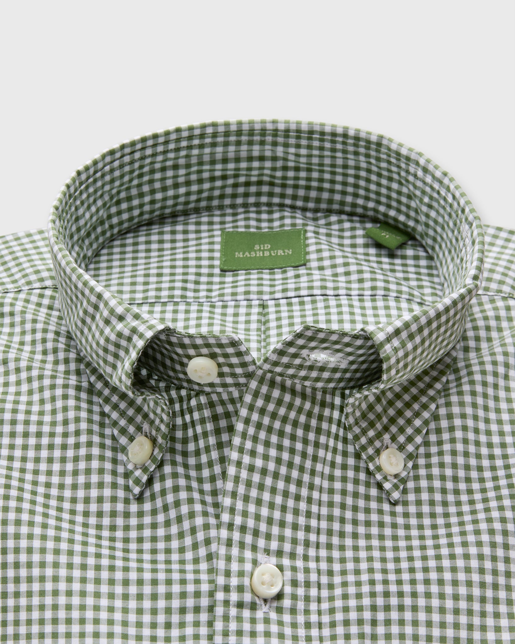 Button-Down Sport Shirt in Olive Small Gingham Poplin