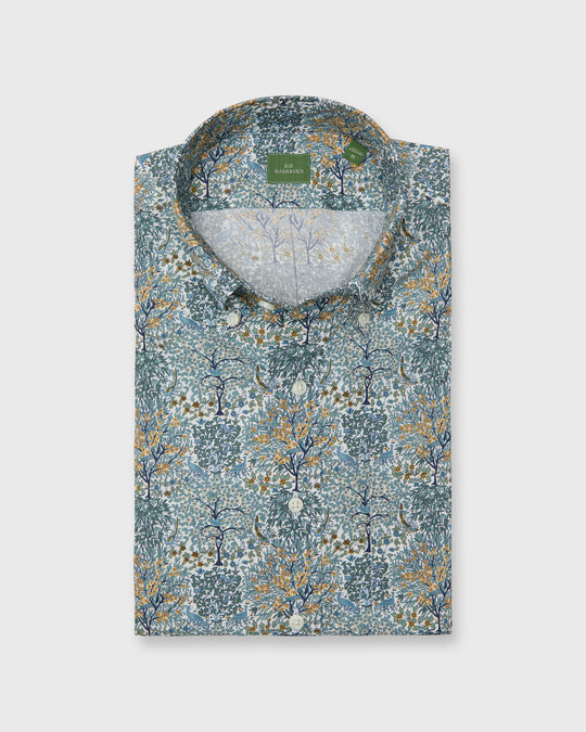 Button-Down Sport Shirt in Spruce/Maize/Navy Pheasant Garden Liberty Fabric