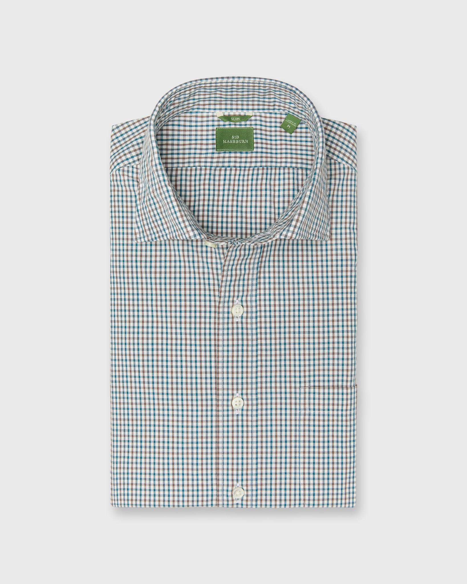 Slim-Fit Spread Collar Sport Shirt in Bone/Tobacco/Spruce Check Poplin