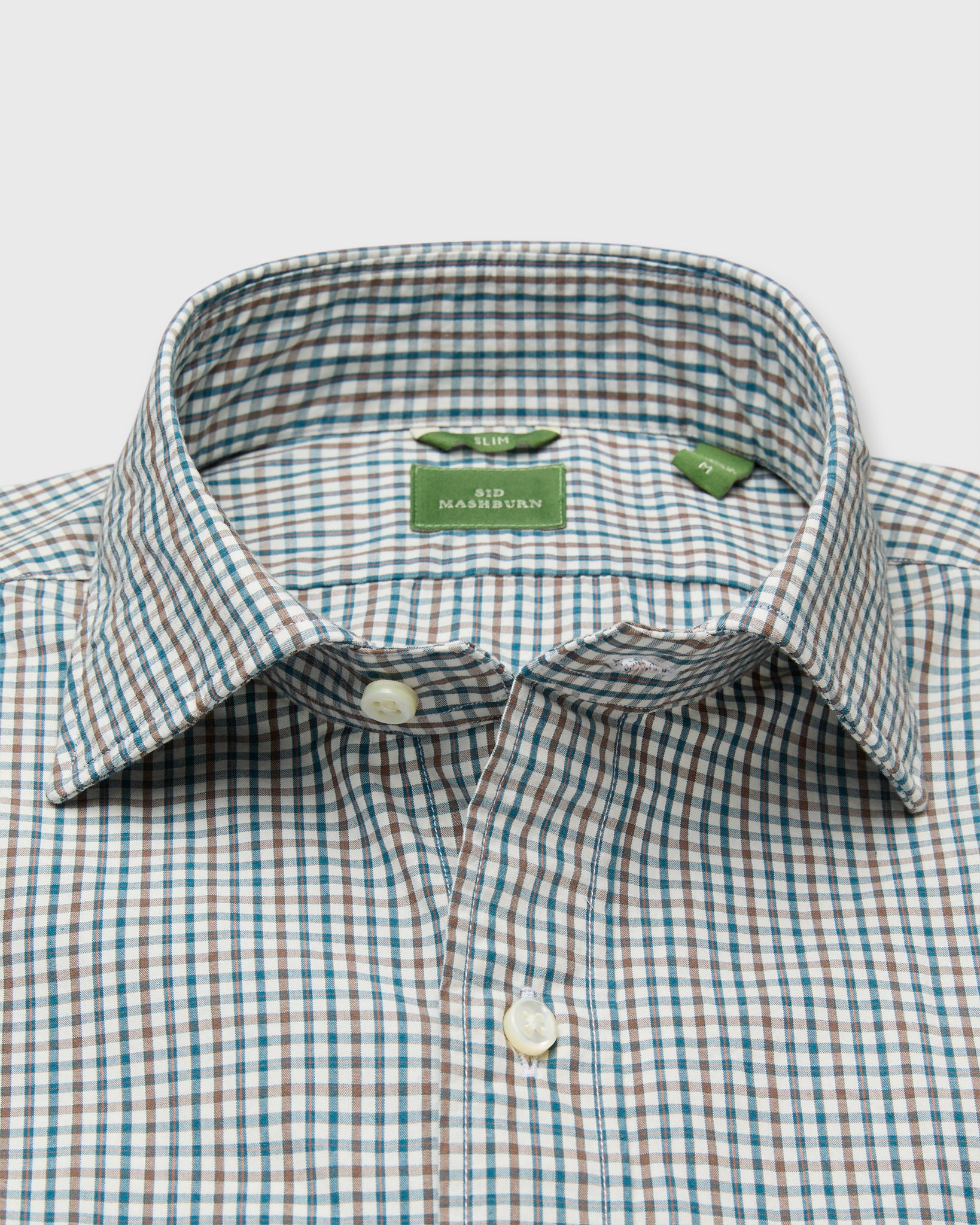 Slim-Fit Spread Collar Sport Shirt in Bone/Tobacco/Spruce Check Poplin