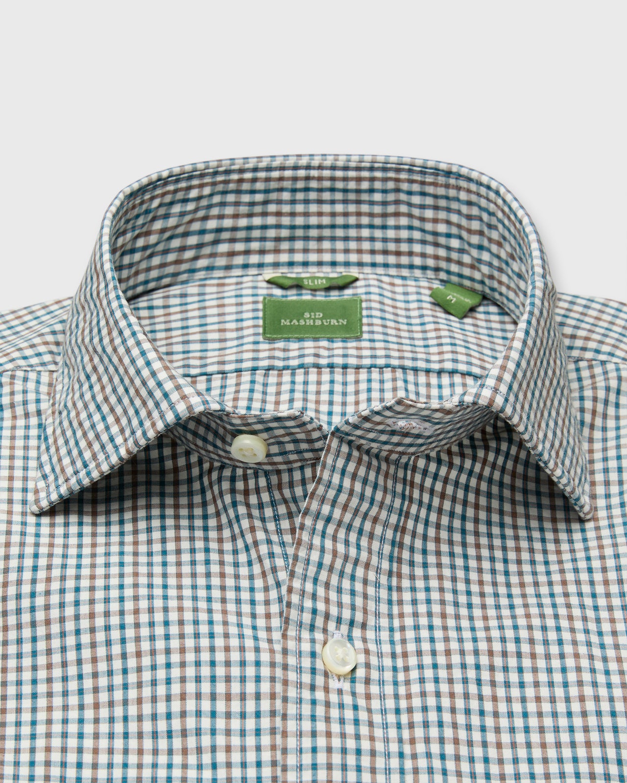 Slim-Fit Spread Collar Sport Shirt in Bone/Tobacco/Spruce Check Poplin
