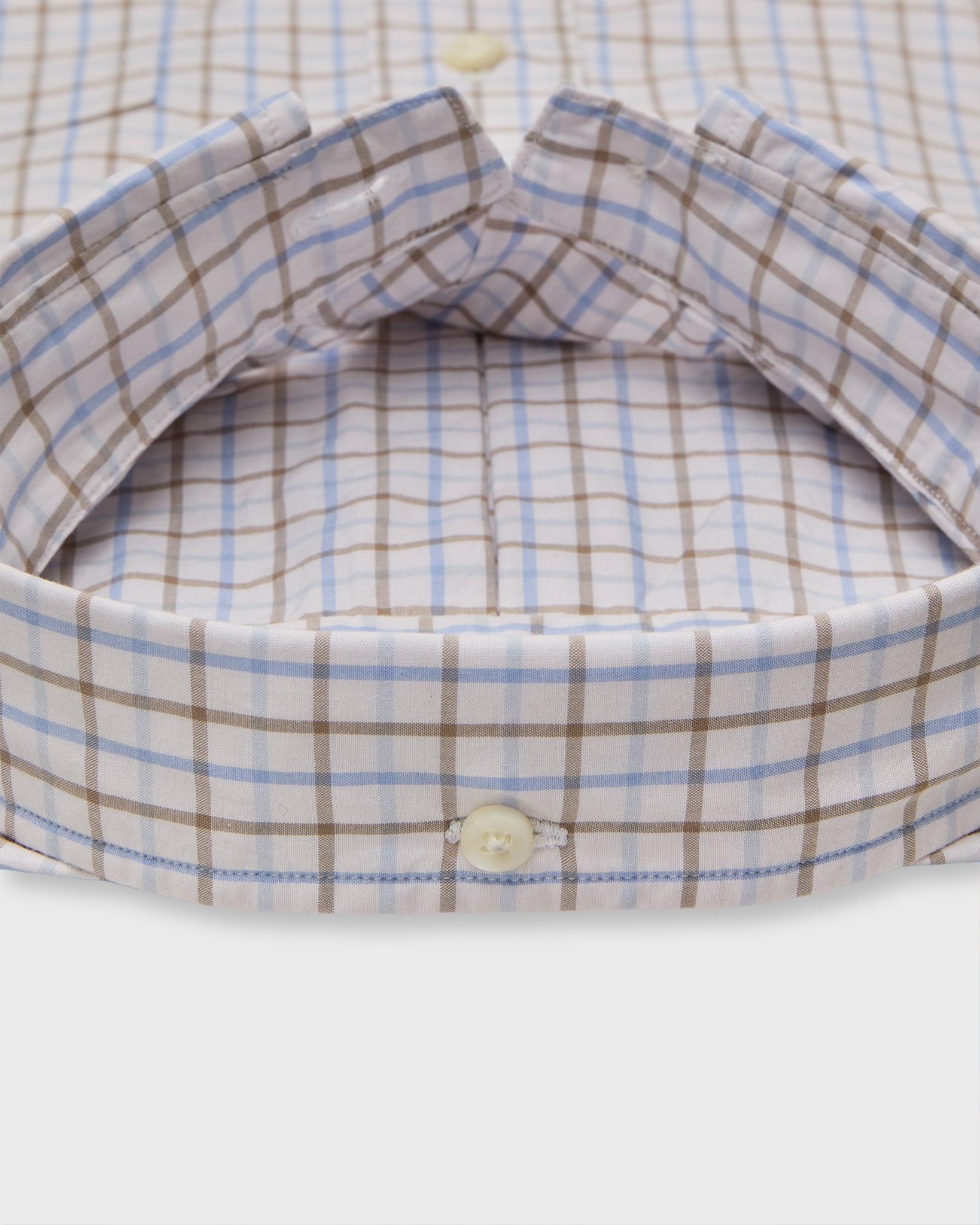 Button-Down Sport Shirt in Bone/Olive/Sky Tattersall Poplin