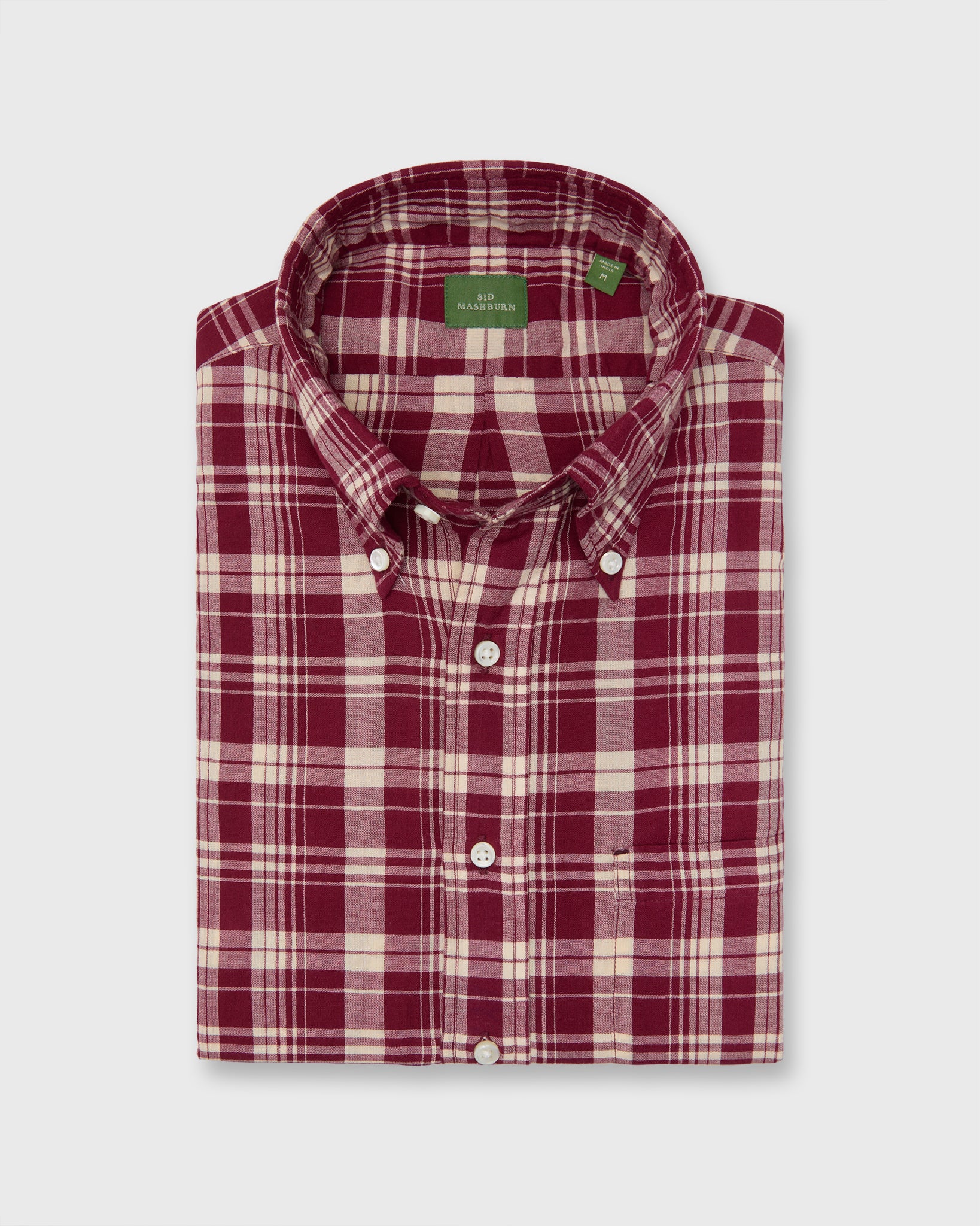 Button-Down Sport Shirt in Garnet/Bone Madras