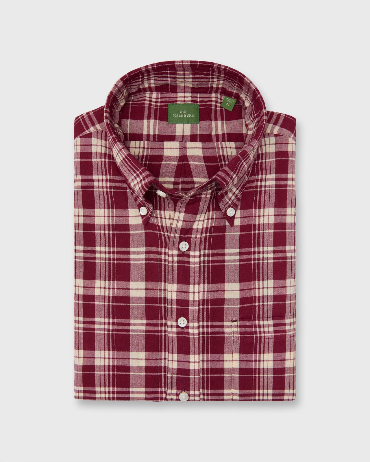Button-Down Sport Shirt in Garnet/Bone Madras