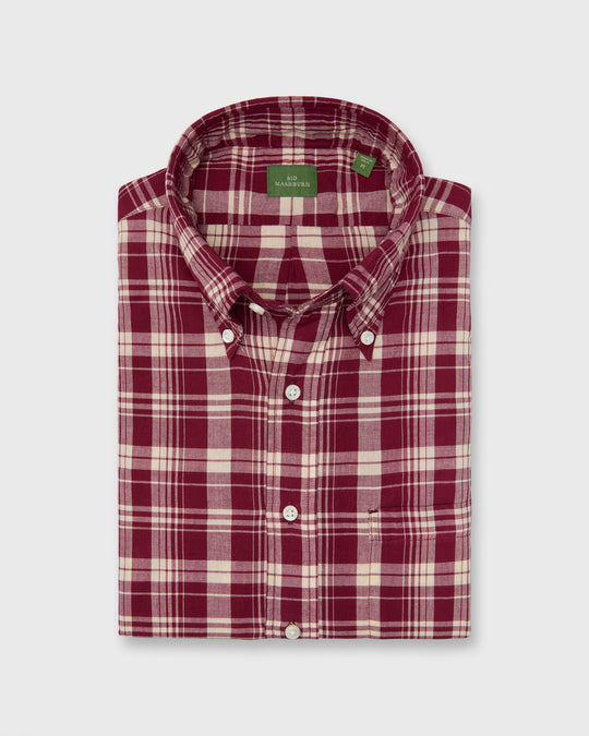 Button-Down Sport Shirt in Garnet/Bone Madras