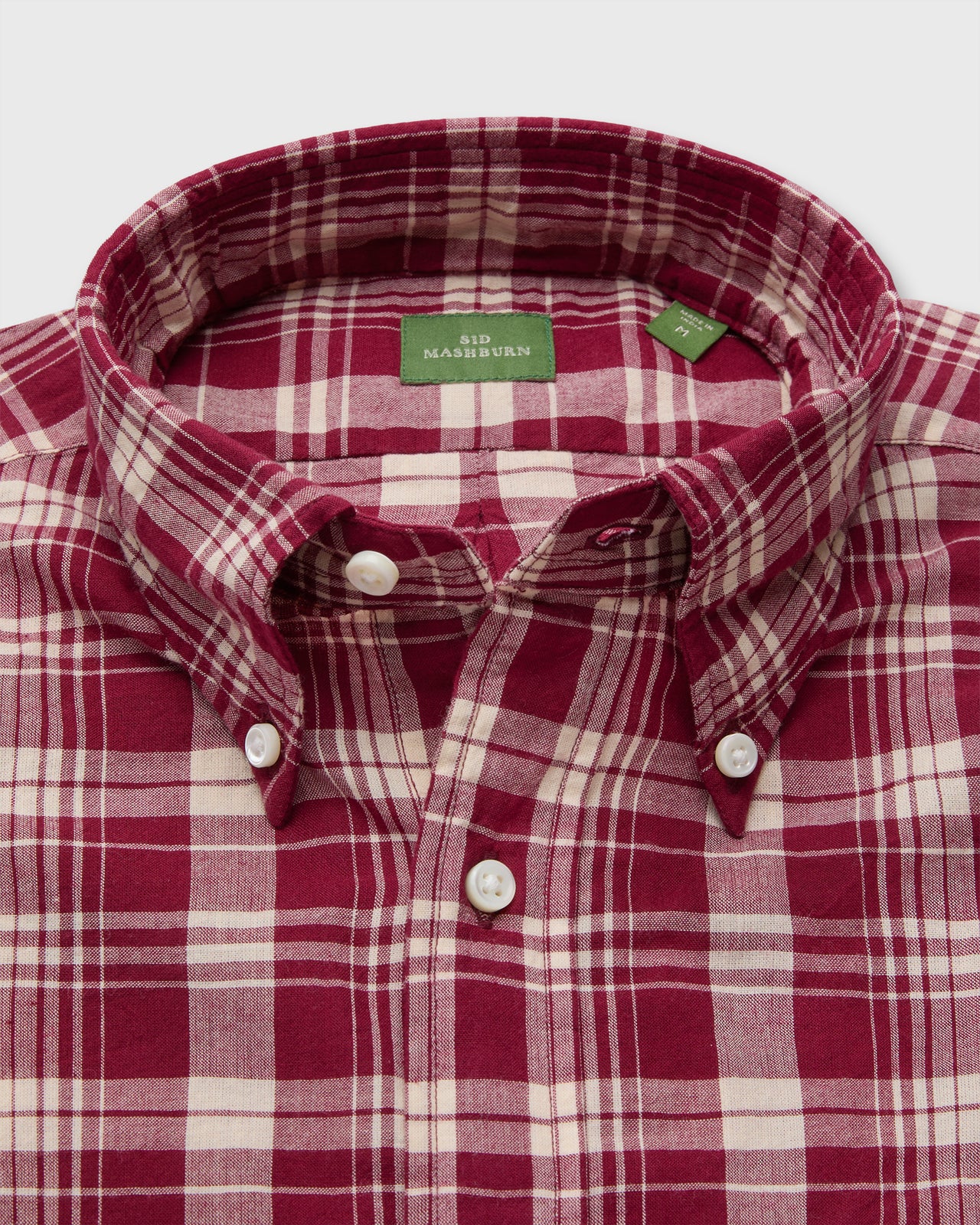 Button-Down Sport Shirt in Garnet/Bone Madras