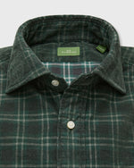Load image into Gallery viewer, Spread Collar Sport Shirt in Forest/Charcoal/Bone Plaid Corduroy
