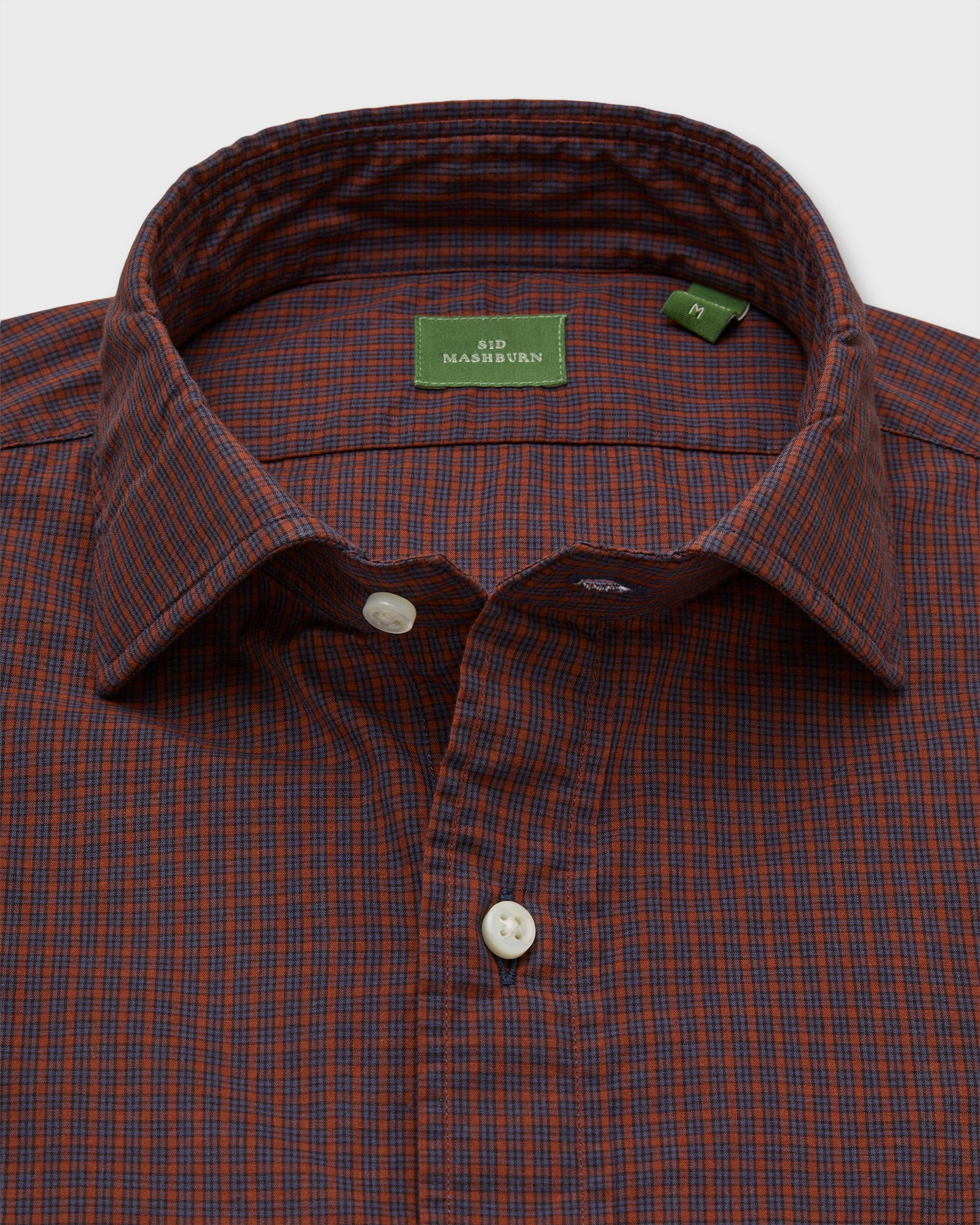 Spread Collar Sport Shirt in Maple/Blue Check Poplin
