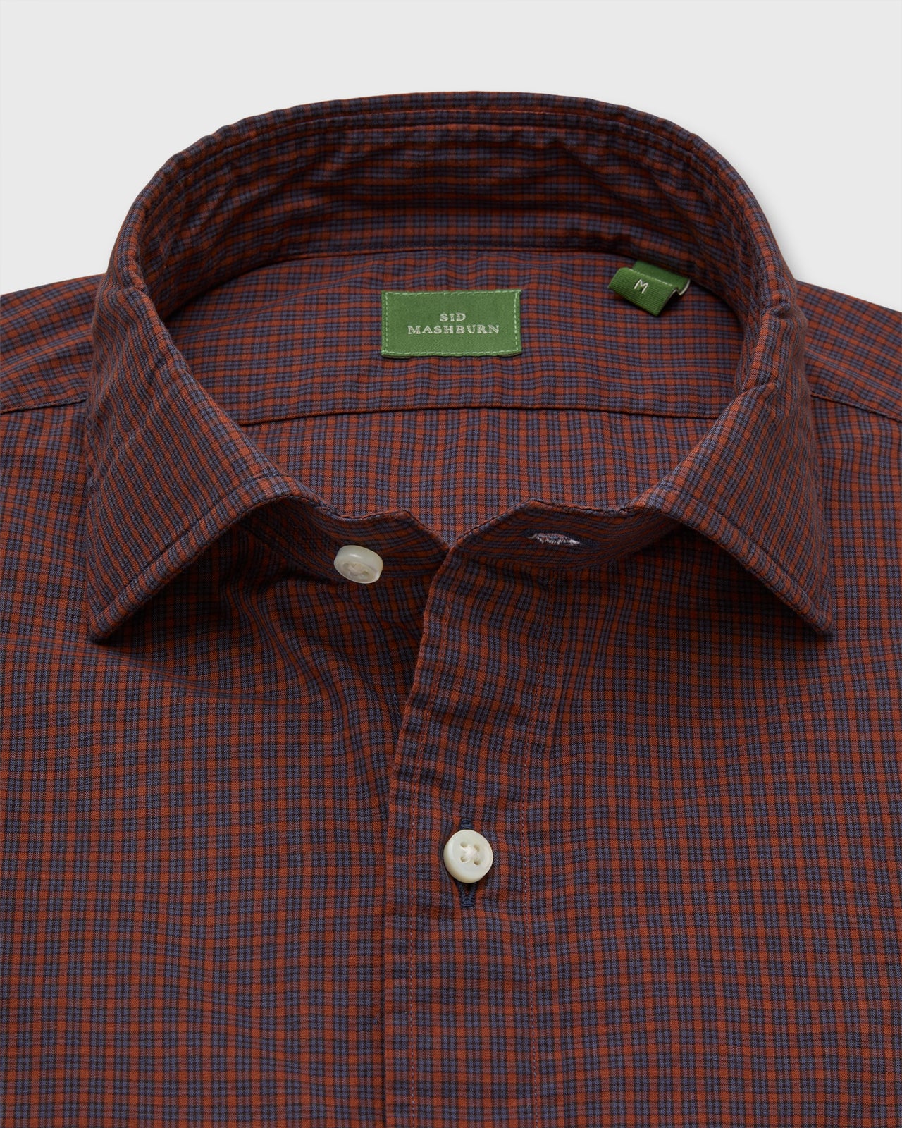 Spread Collar Sport Shirt in Maple/Blue Check Poplin