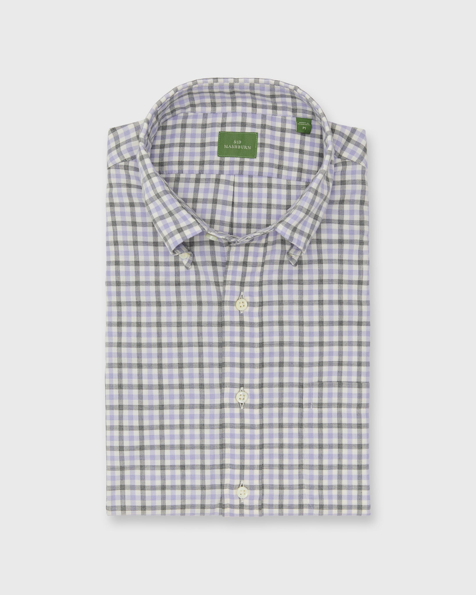 Button-Down Sport Shirt in Bone/Lavender/Grey Tattersall Twill