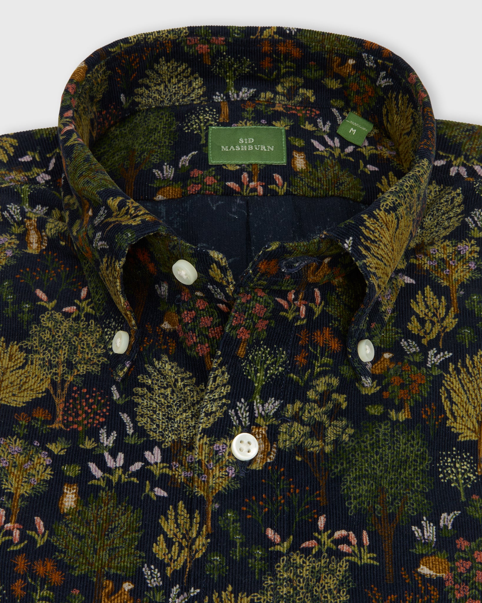 Button-Down Sport Shirt in Navy/Multi Woodland Print Lightweight Corduroy