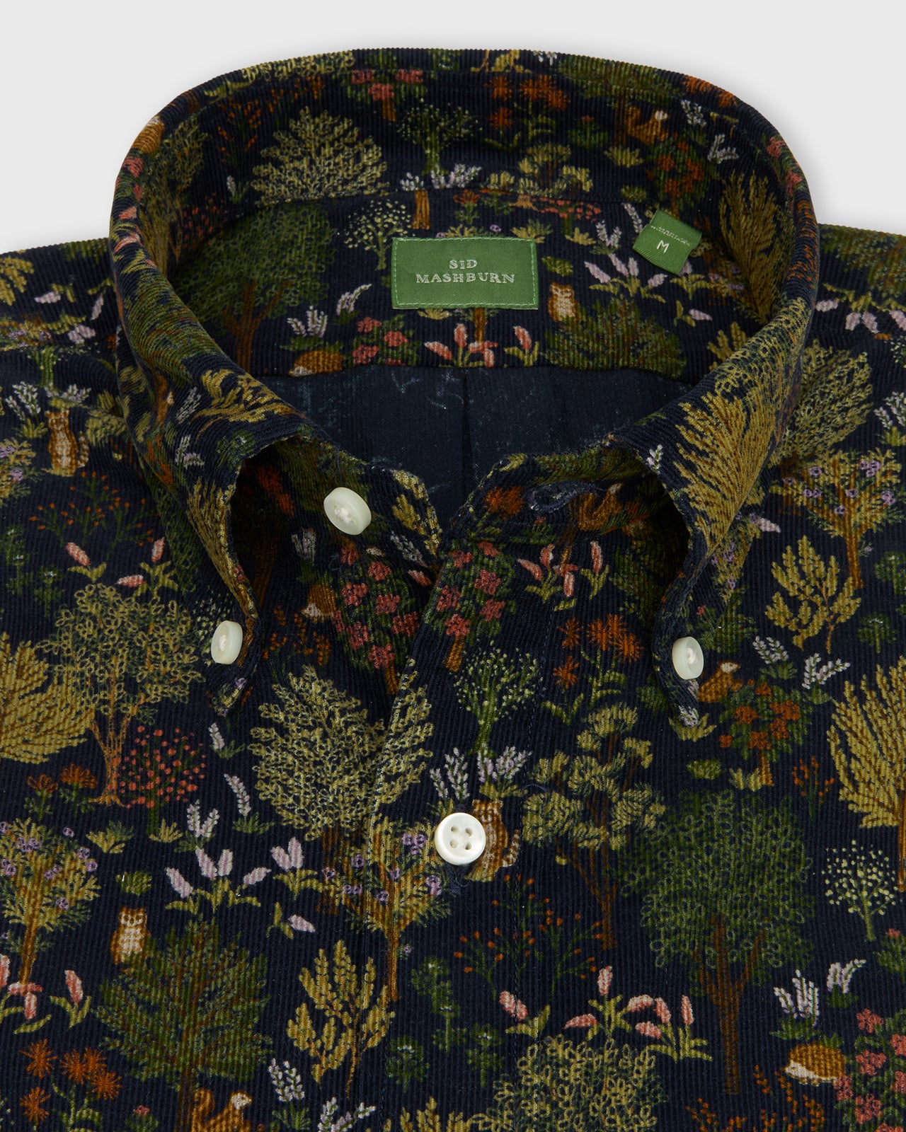 Button-Down Sport Shirt in Navy/Multi Woodland Print Lightweight Corduroy