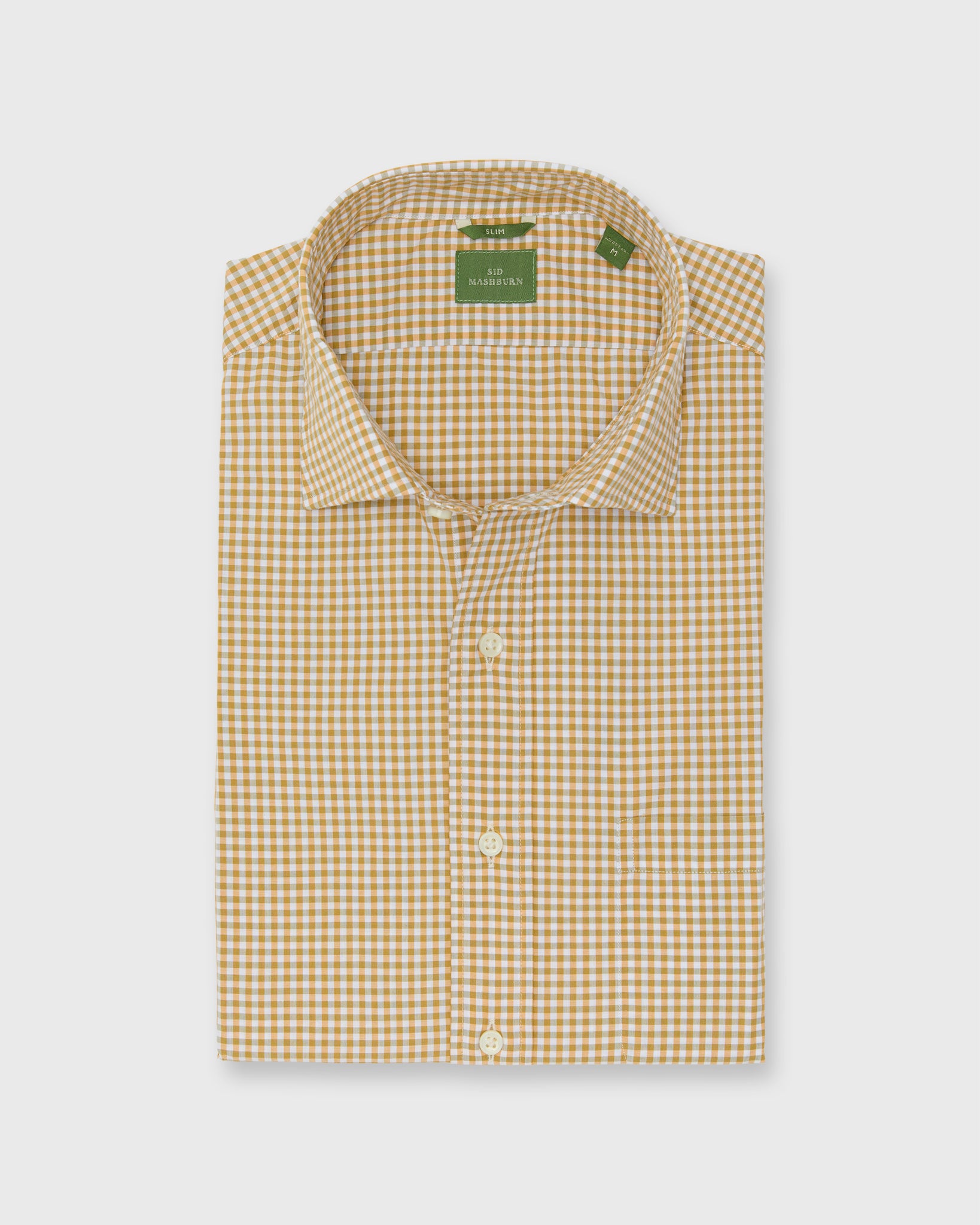 Slim-Fit Spread Collar Sport Shirt in Maize Small Gingham Poplin