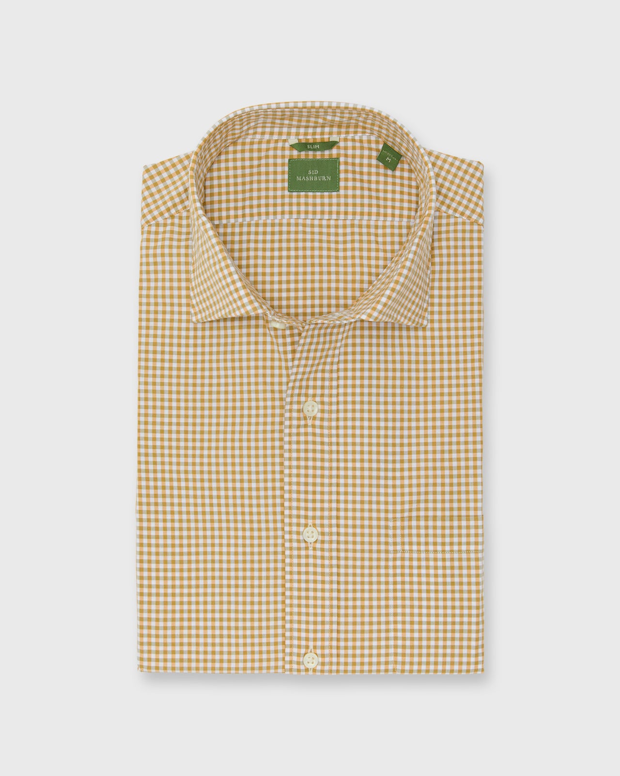 Slim-Fit Spread Collar Sport Shirt in Maize Small Gingham Poplin