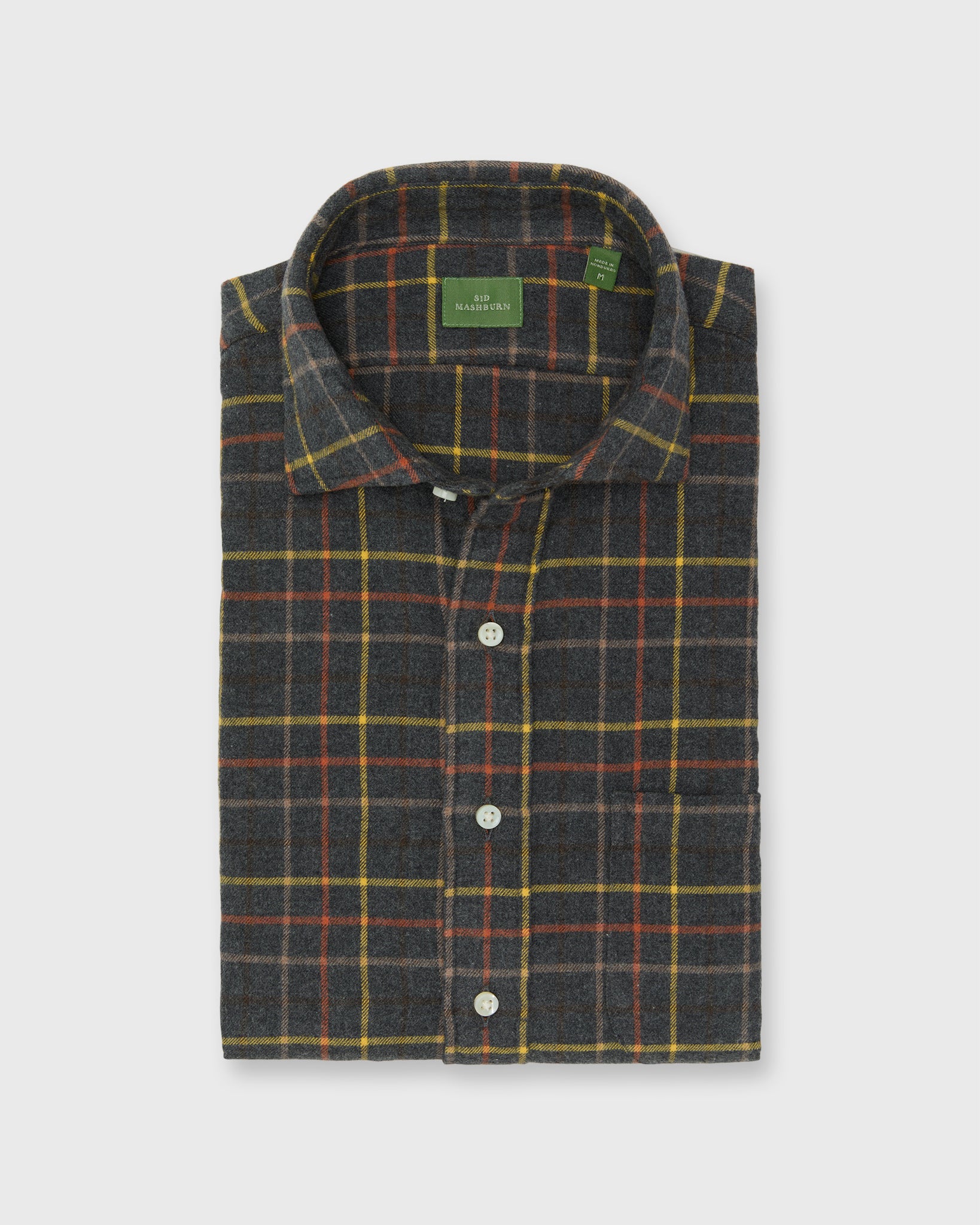 Spread Collar Sport Shirt in Graphite/Maize/Maple Tattersall Flannel