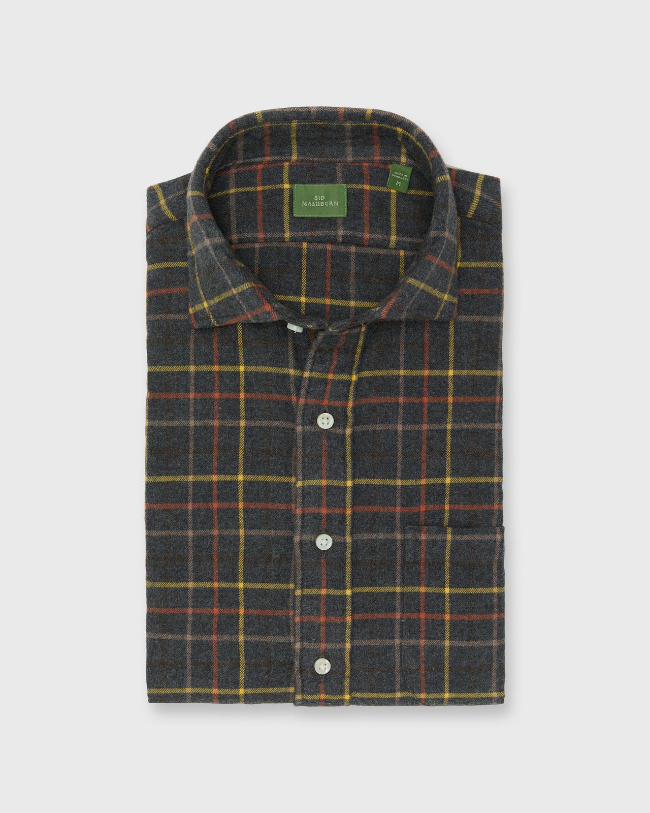 Spread Collar Sport Shirt in Graphite/Maize/Maple Tattersall Flannel