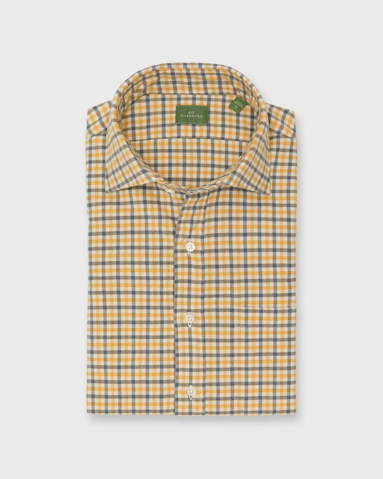 Spread Collar Sport Shirt in Maize/Grey Tattersall Flannel