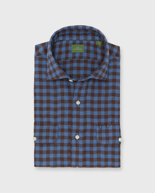 Work Shirt in Lapis/Brown Gingham Flannel