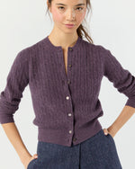Load image into Gallery viewer, Rosie Cable Cardigan in Heather Eggplant Cashmere
