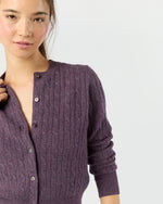 Load image into Gallery viewer, Rosie Cable Cardigan in Heather Eggplant Cashmere
