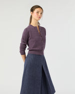 Load image into Gallery viewer, Rosie Cable Cardigan in Heather Eggplant Cashmere
