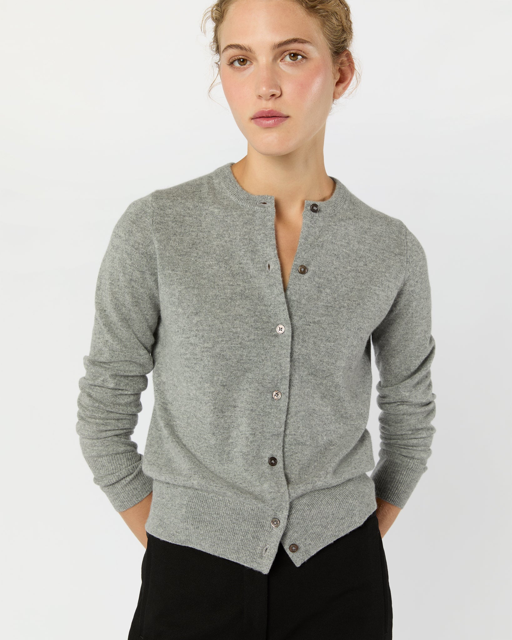 Rosie Cardigan in Mid Heather Grey Cashmere
