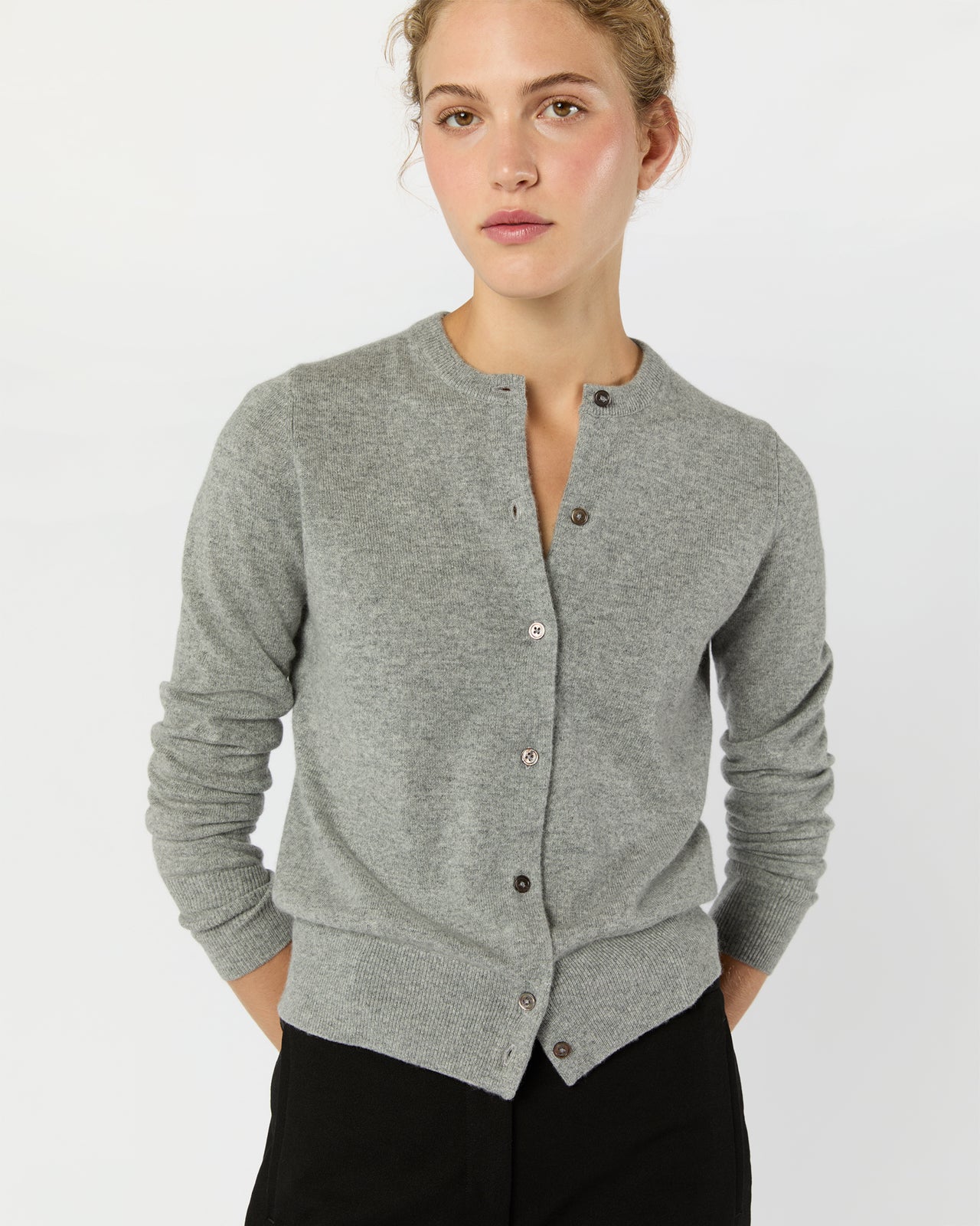 Rosie Cardigan in Mid Heather Grey Cashmere