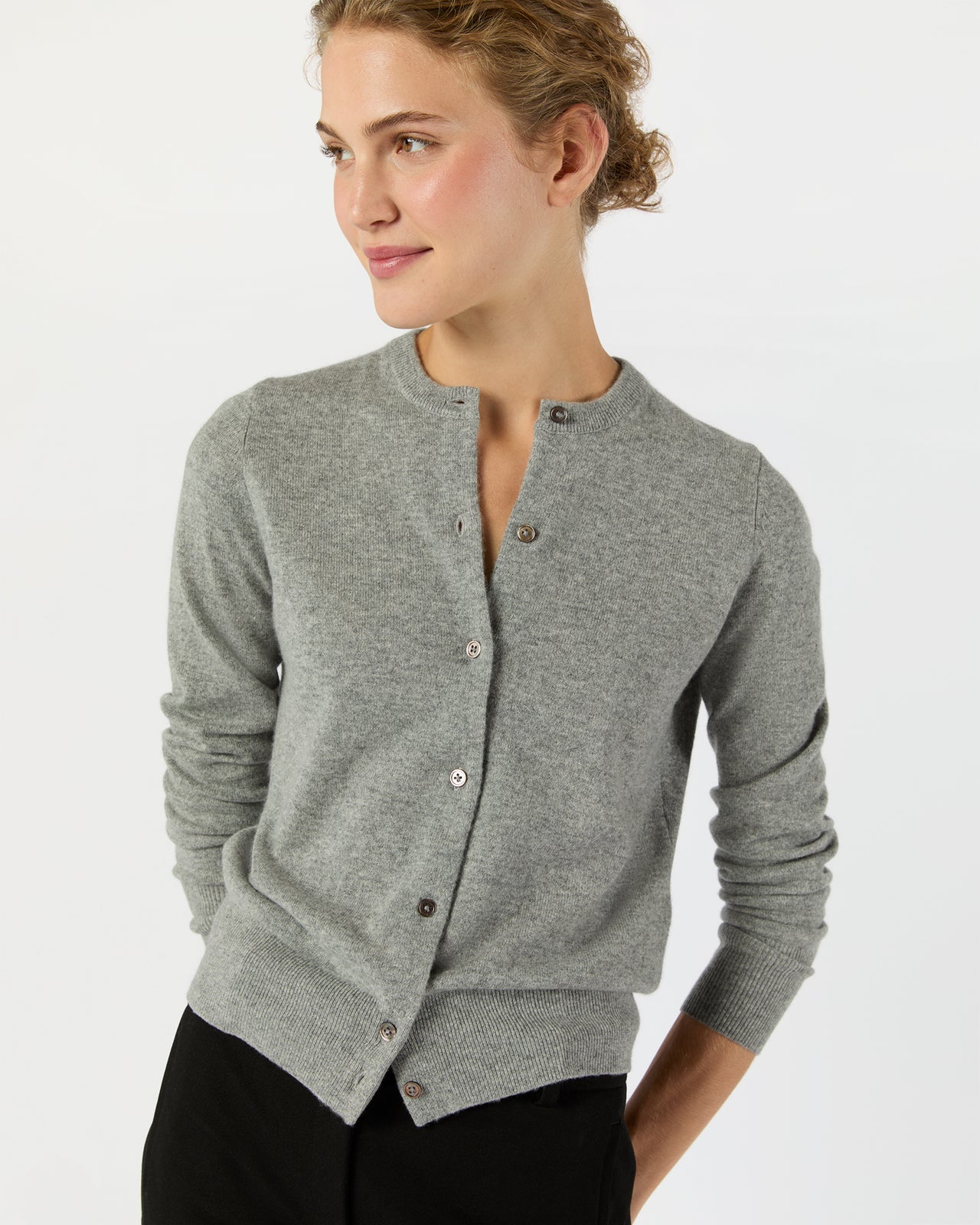 Rosie Cardigan in Mid Heather Grey Cashmere