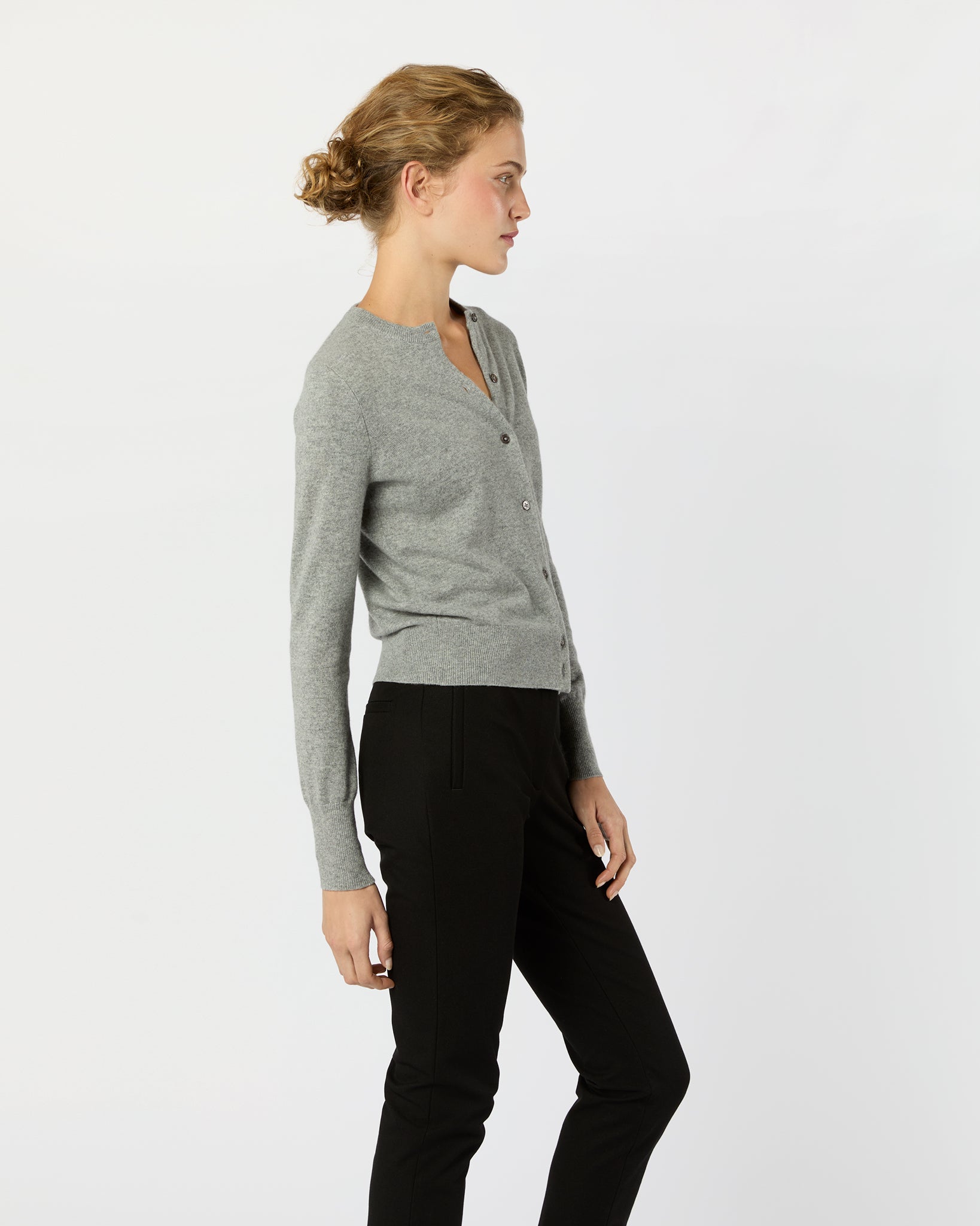 Rosie Cardigan in Mid Heather Grey Cashmere