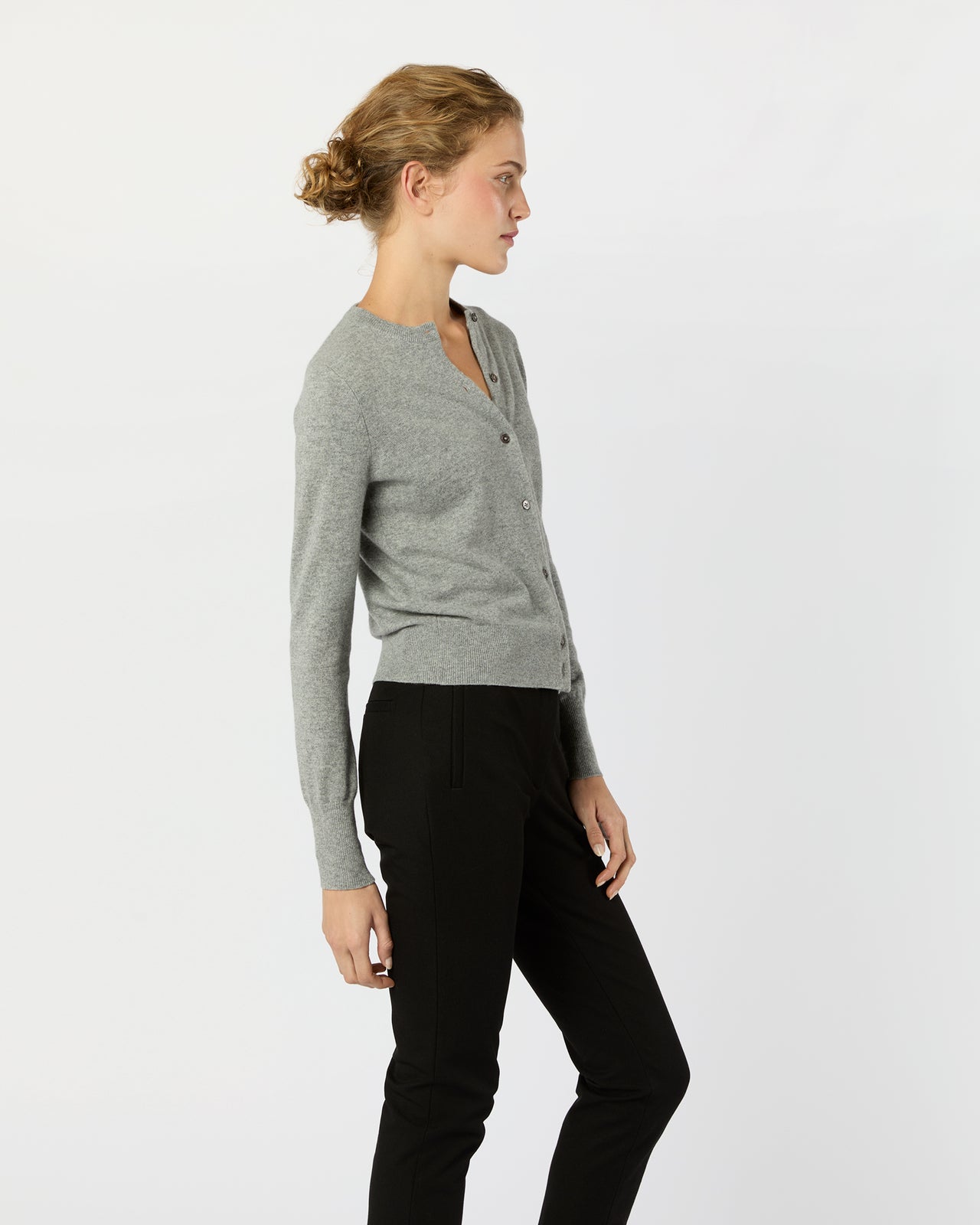 Rosie Cardigan in Mid Heather Grey Cashmere