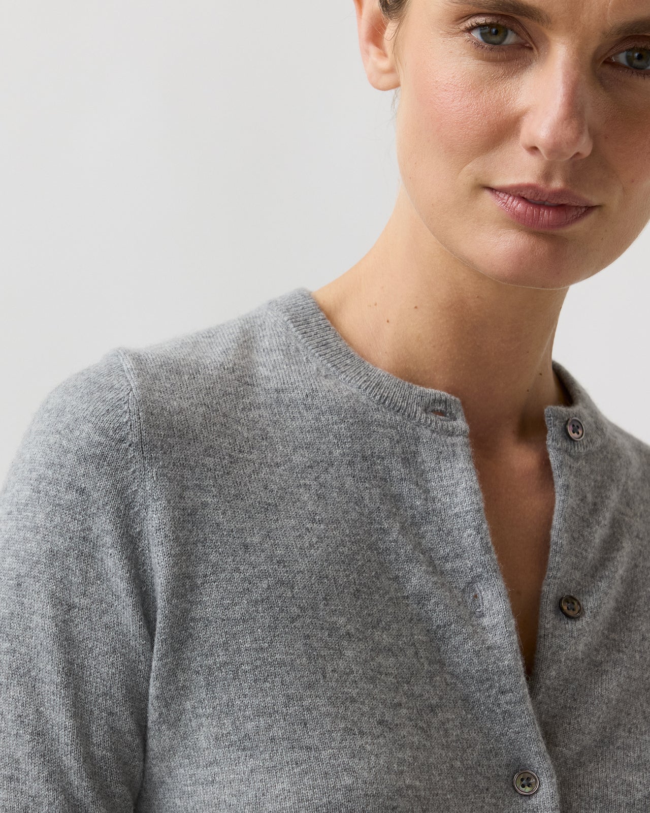 Rosie Cardigan in Mid Heather Grey Cashmere