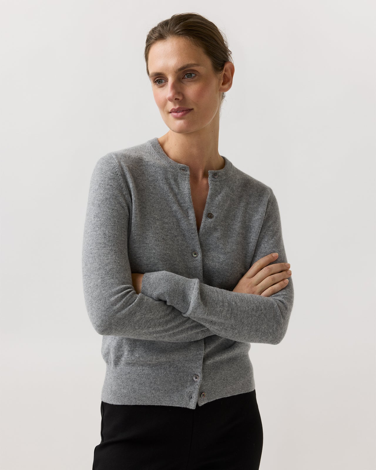 Rosie Cardigan in Mid Heather Grey Cashmere