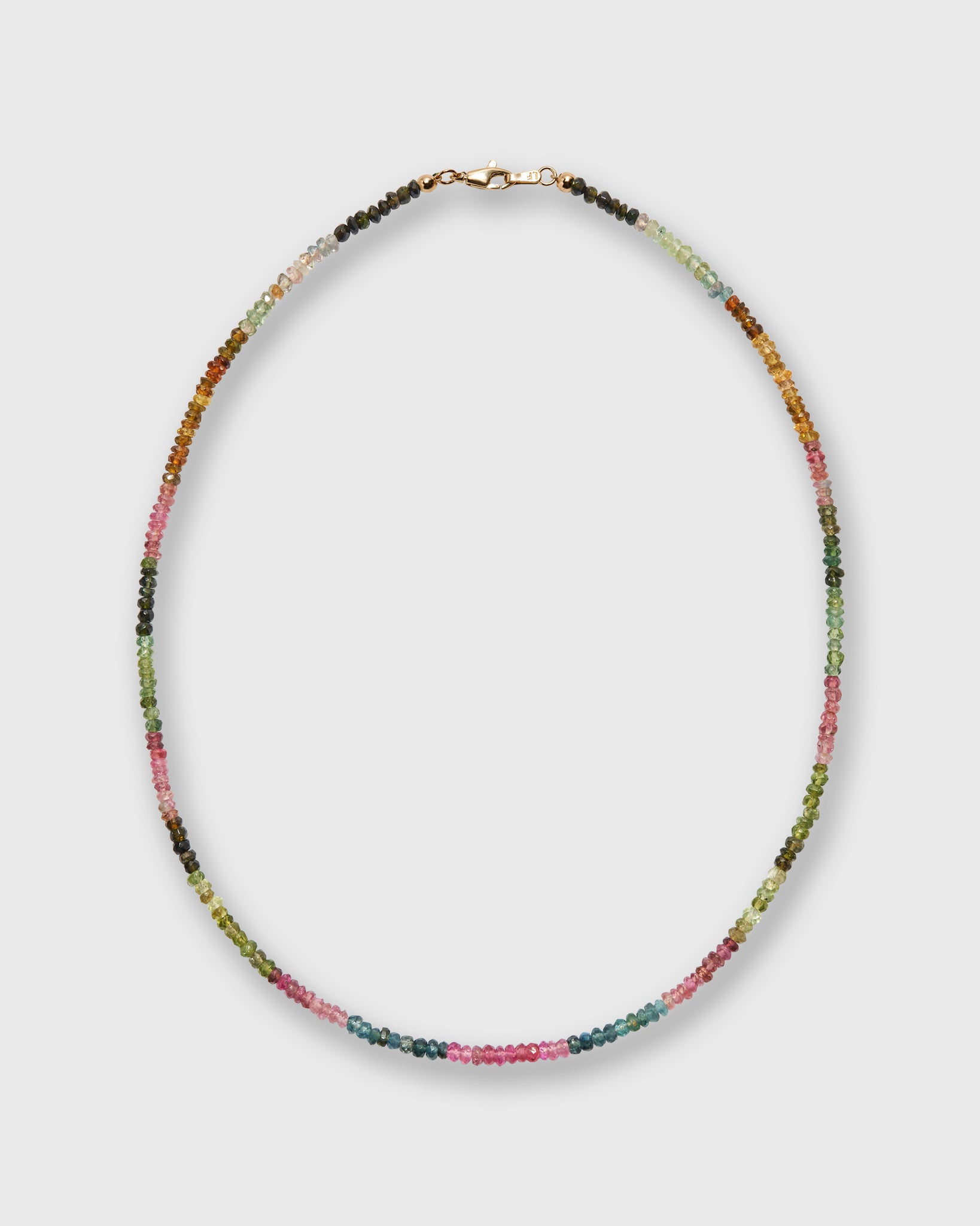 Tiny Beaded 14K Gold Necklace in Rainbow Tourmaline
