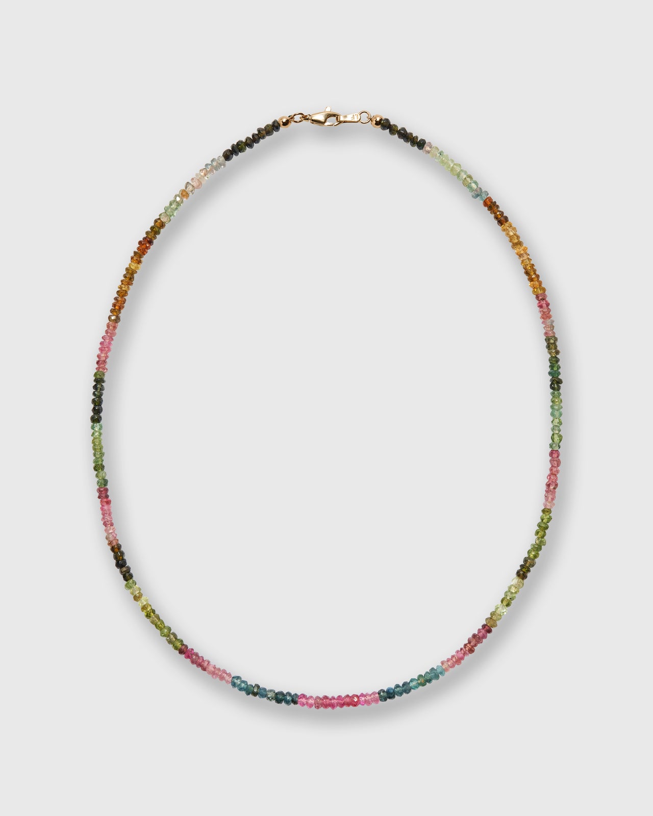 Tiny Beaded 14K Gold Necklace in Rainbow Tourmaline