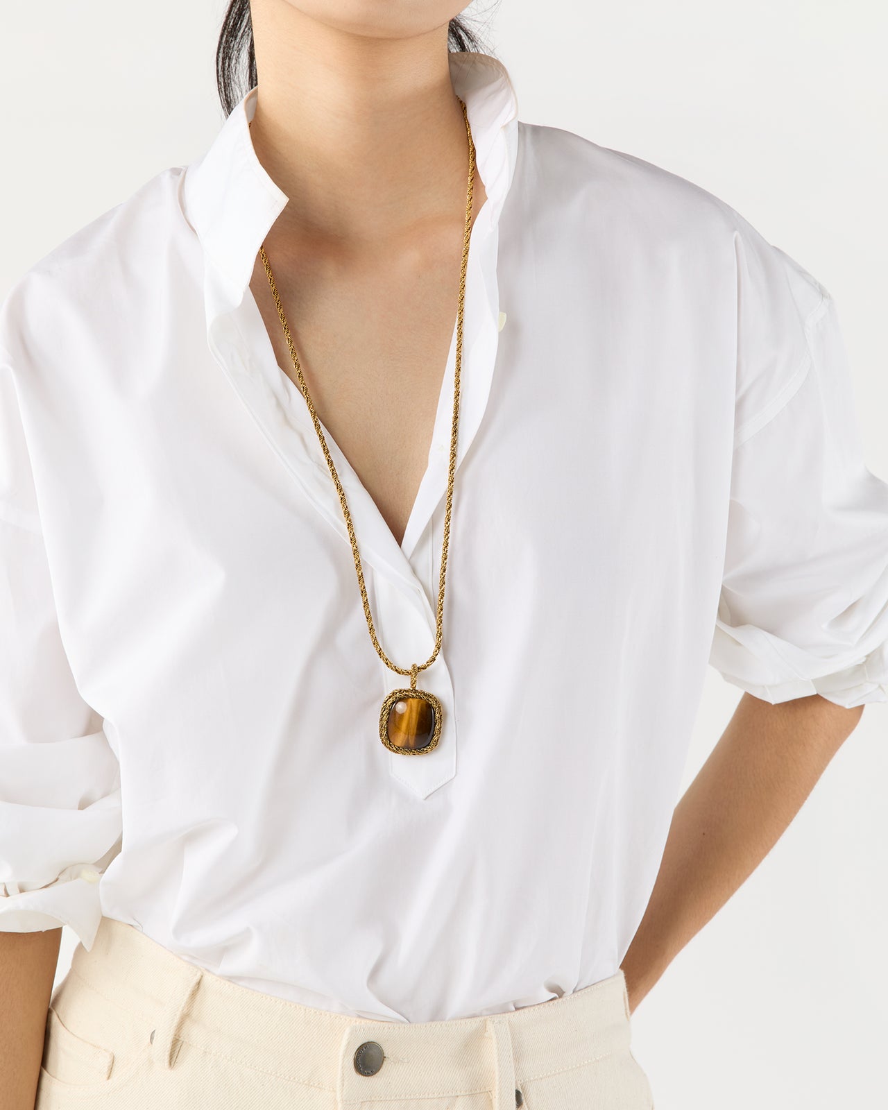 Miki Long Necklace in Tiger Eye