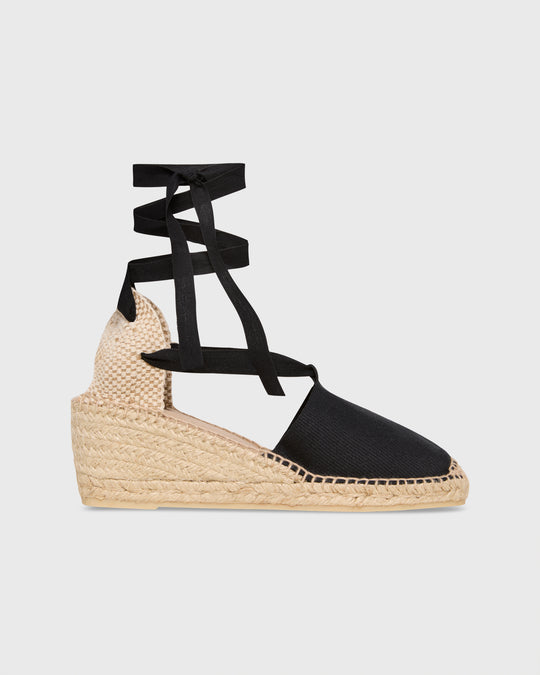 Pia High Espadrille in Black Canvas
