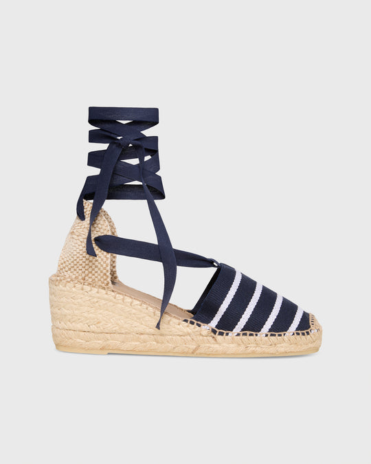 Pia High Espadrille in Navy/White Stripe Canvas