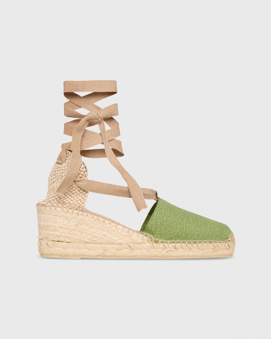 Pia High Espadrille in Green Canvas