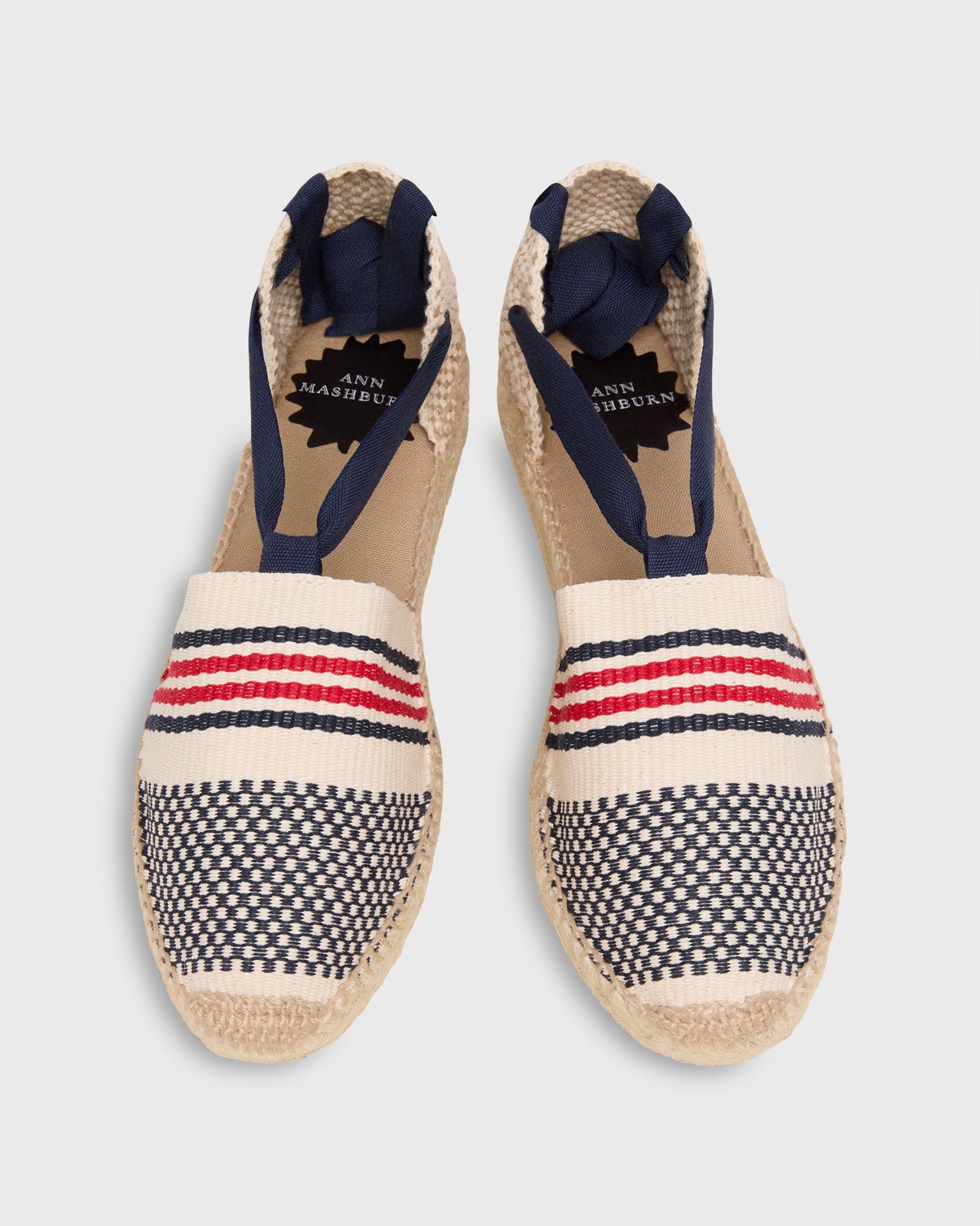 Pia Low Espadrille in Ivory/Navy/Red Stripe Canvas