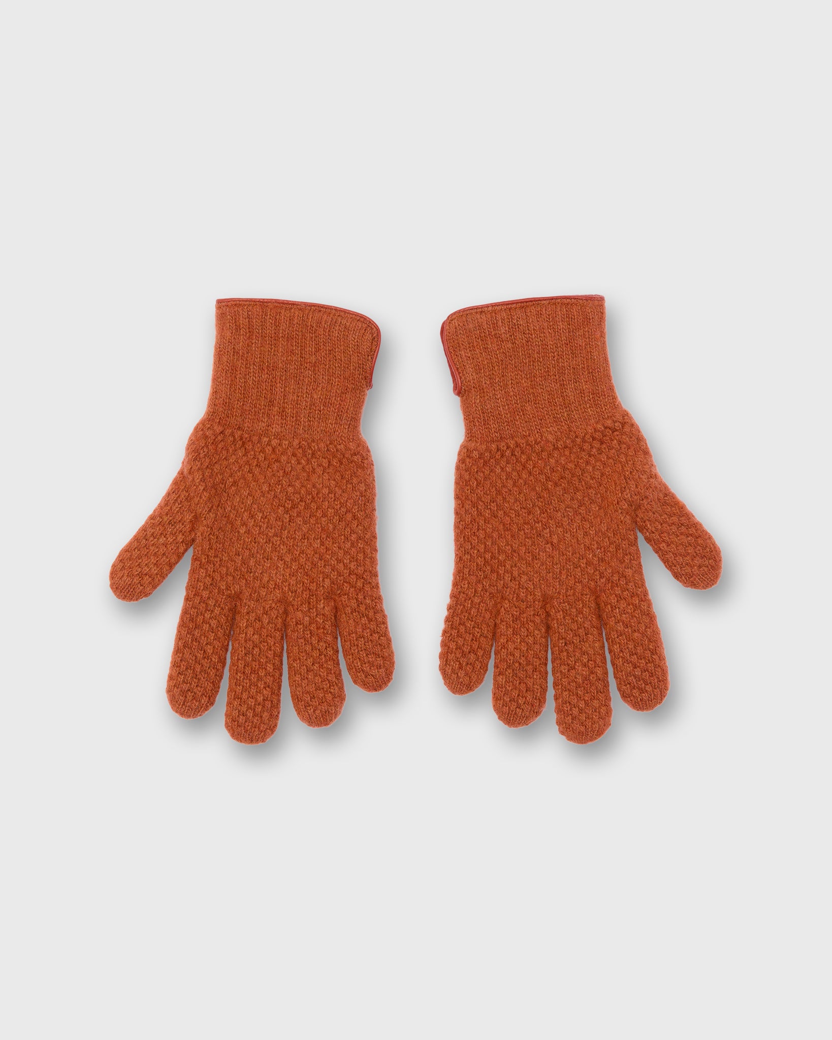 Cashmere-Lined Waffle Knit Gloves in Orange Merino