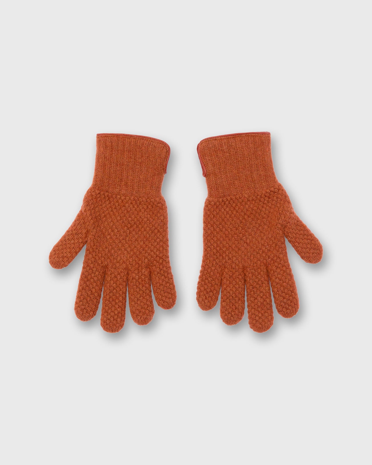 Cashmere-Lined Waffle Knit Gloves in Orange Merino