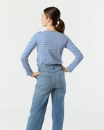 Load image into Gallery viewer, Long-Sleeved Boatneck Tee in Blue/White Stripe Pima Cotton
