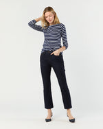 Load image into Gallery viewer, Long-Sleeved Boatneck Tee in Navy/White Stripe Pima Cotton
