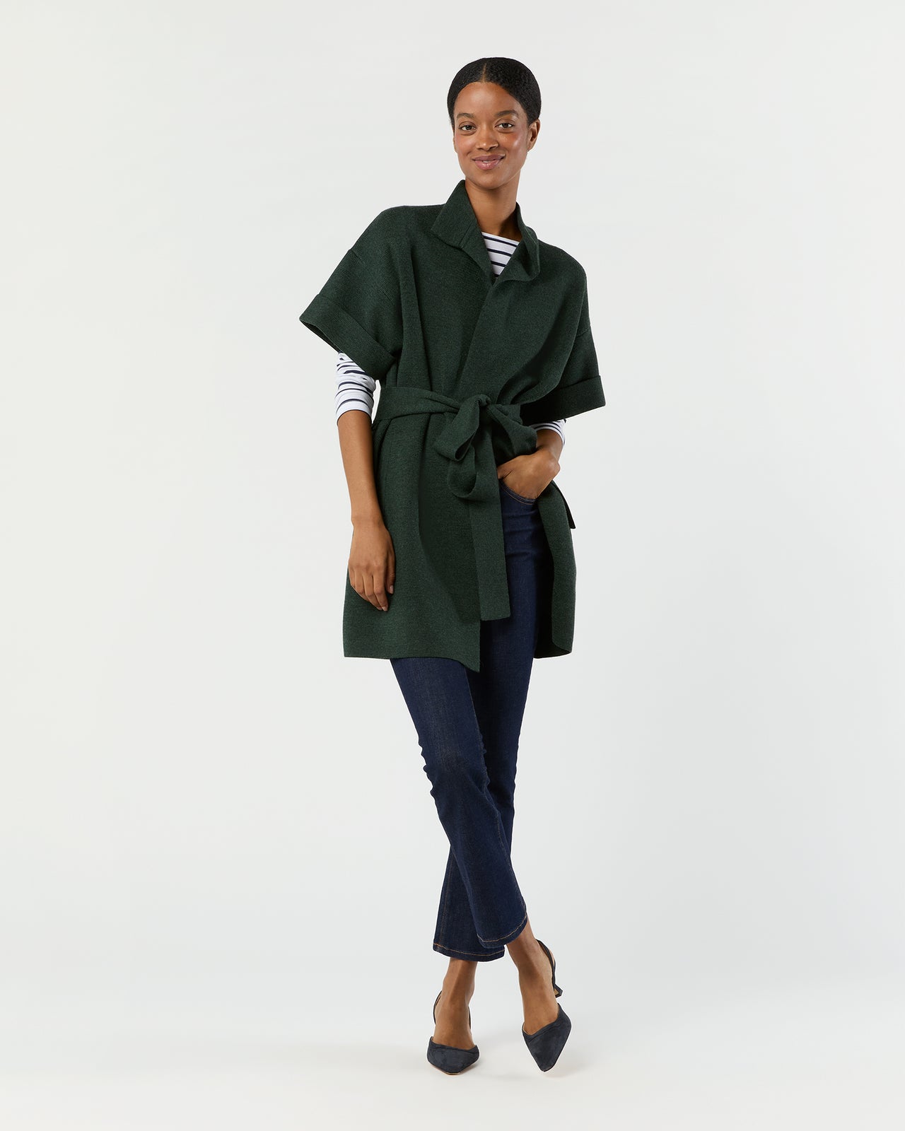 Julia Cardigan in Heather Pine Extra Fine Merino Wool