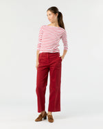 Load image into Gallery viewer, Long-Sleeved Boatneck Tee in White/Red Stripe Pima Cotton
