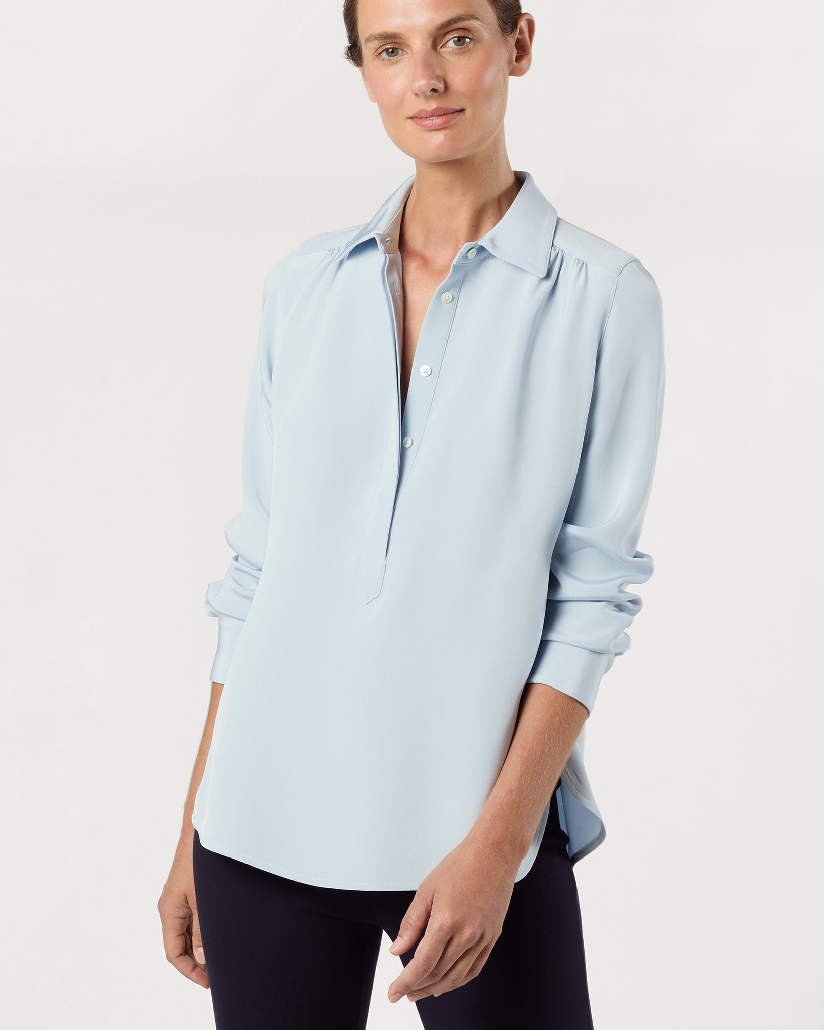 Natalia Blouse in Pale Blue Silk Crepe de Chine