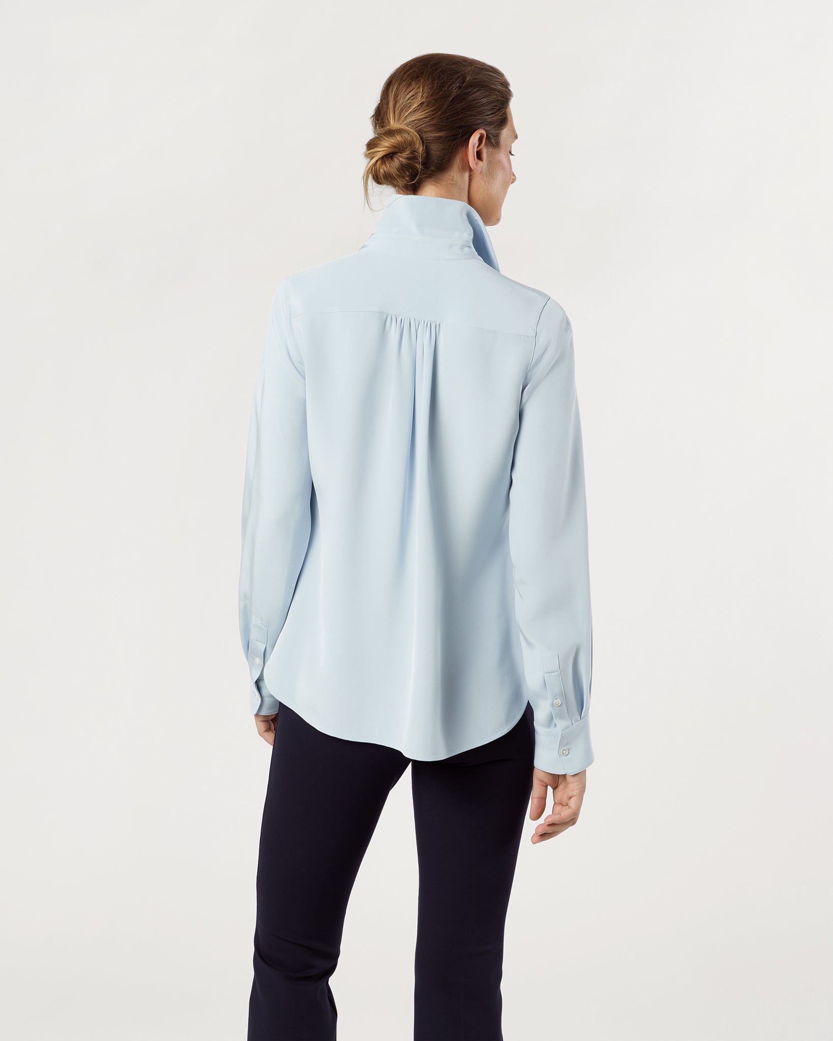 Natalia Blouse in Pale Blue Silk Crepe de Chine